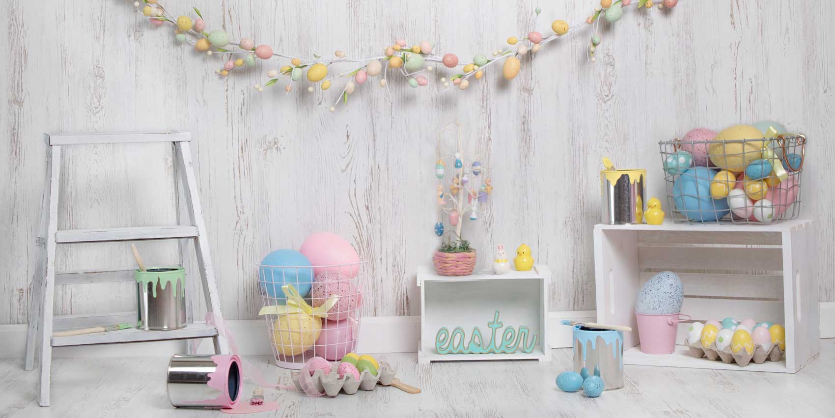Kate Colorful Eggs Decorations Easter Spring Children Backdrop for Photography Designed by Erin Larkins