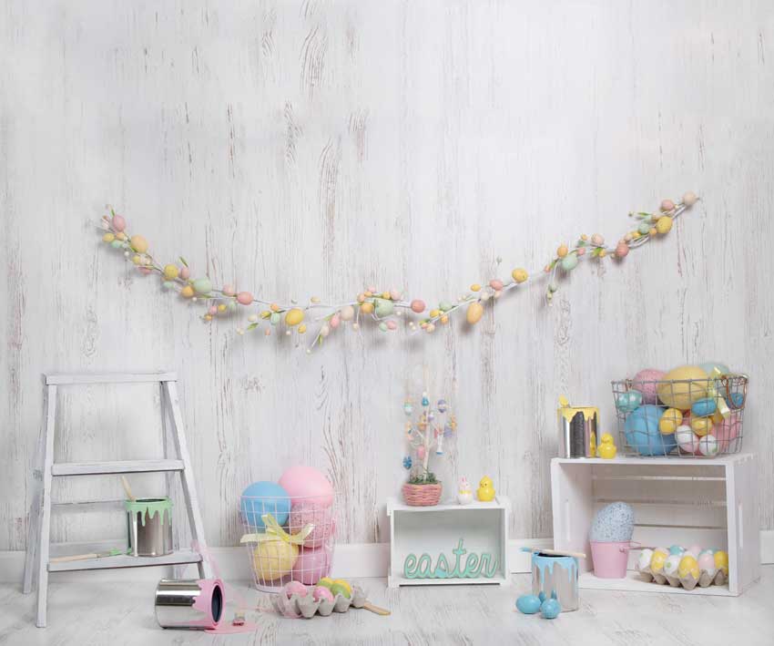 Kate Colorful Eggs Decorations Easter Spring Children Backdrop for Photography Designed by Erin Larkins