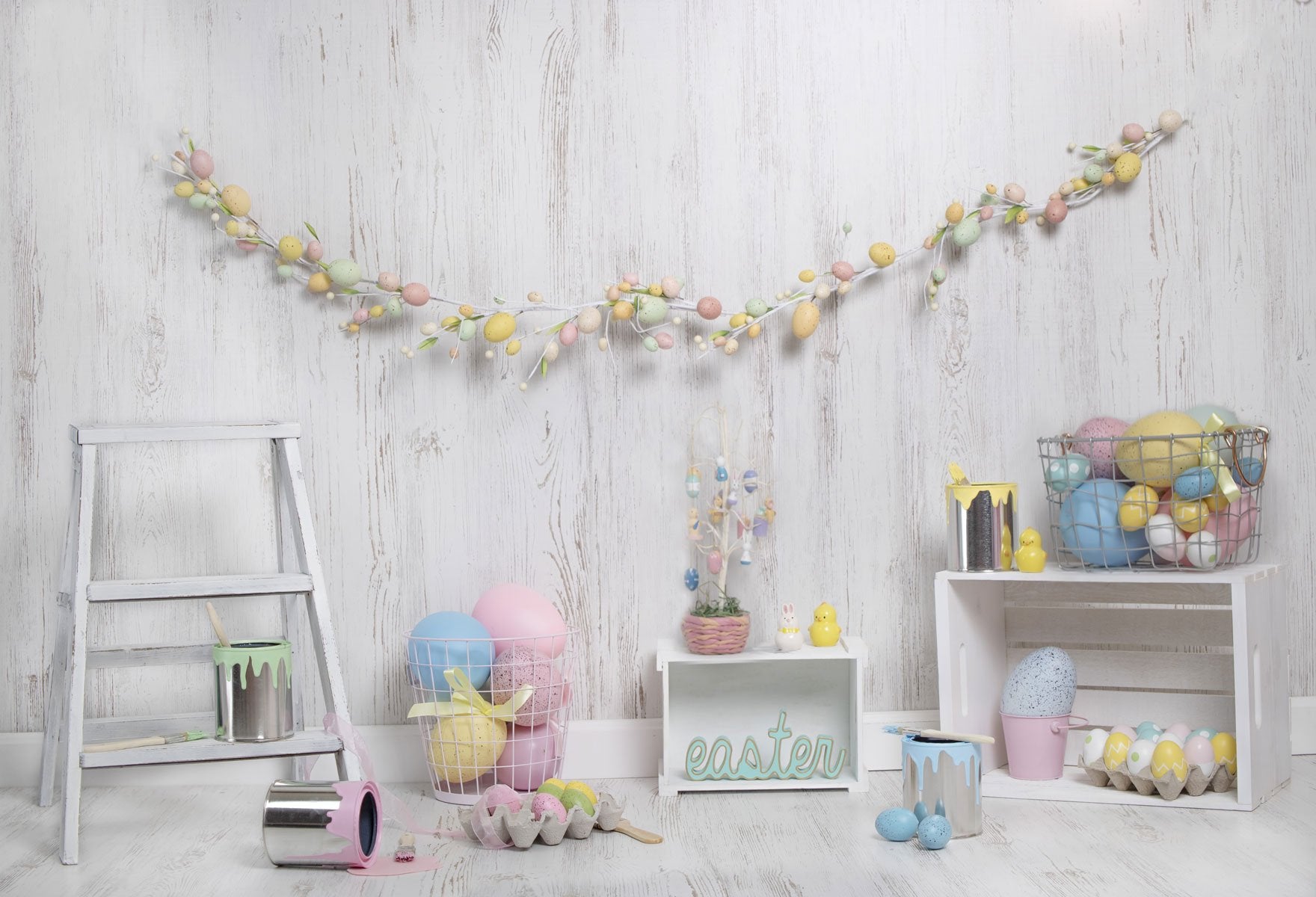 Kate Colorful Eggs Decorations Easter Spring Children Backdrop for Photography Designed by Erin Larkins