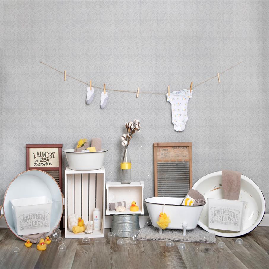 Kate Bath Time Baby Backdrop Summer Rubber Ducks and Bubbles Photos Designed by Erin Larkins