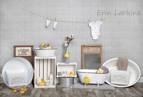 Kate Bath Time Baby Backdrop Summer Rubber Ducks and Bubbles Photos Designed by Erin Larkins