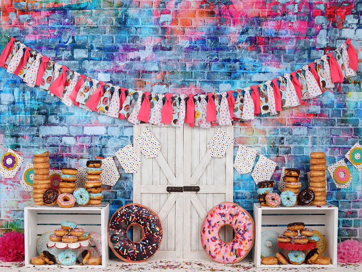 Kate Pink Banner Donut White Door Children Backdrop -UK
