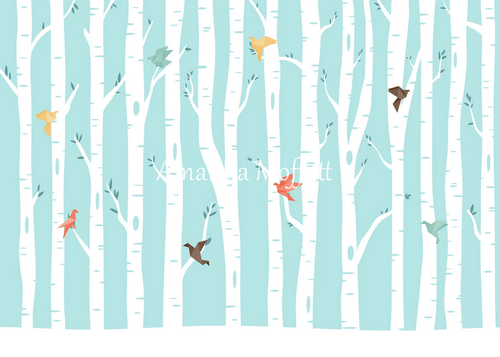 Kate Origami Birds in Birch Forest Backdrop for Photography Designed by Amanda Moffatt -UK