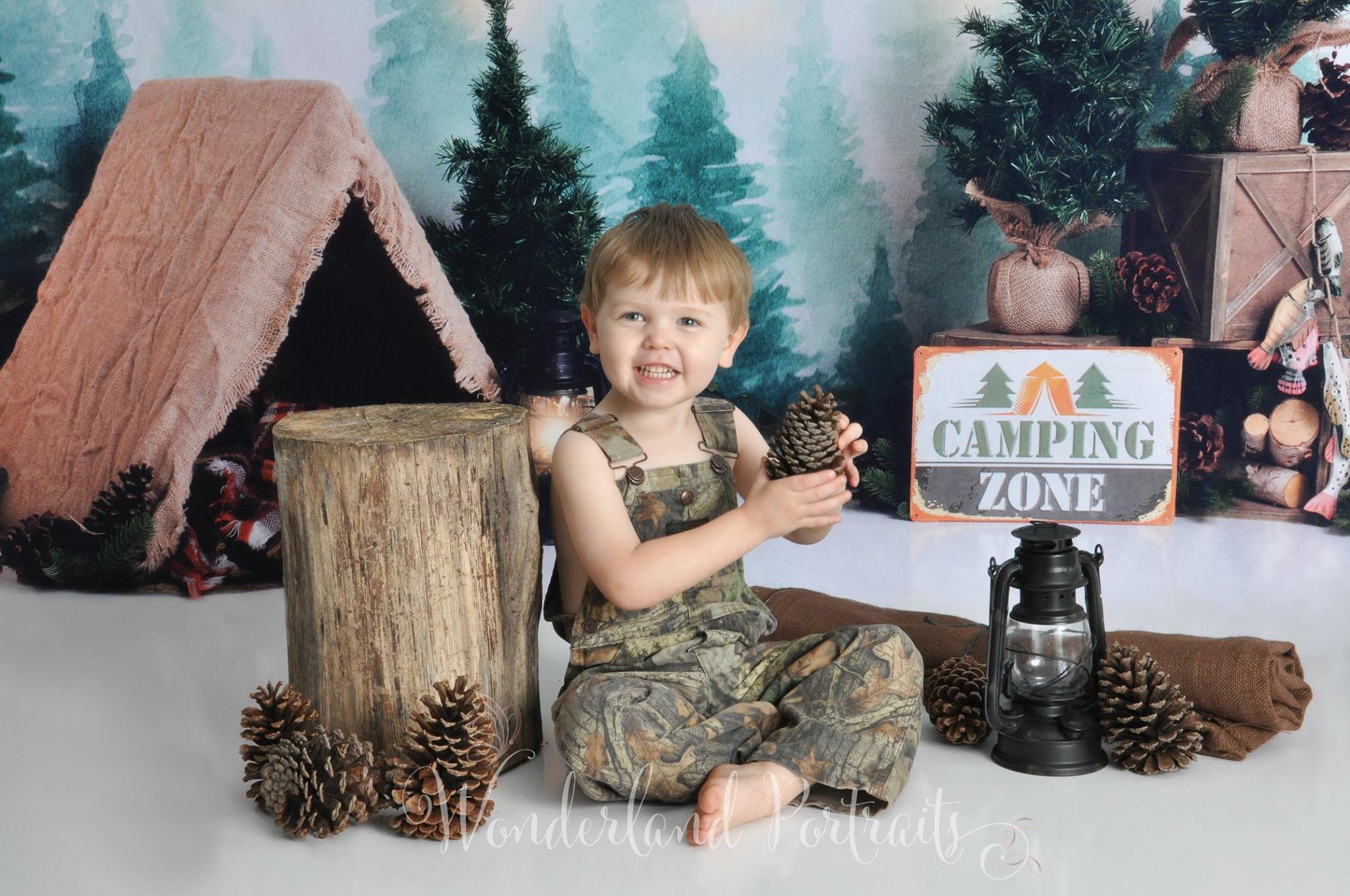 Kate Forest Camping Tent and Lamp Children Summer Backdrop for Photography Designed by Megan Leigh Photography