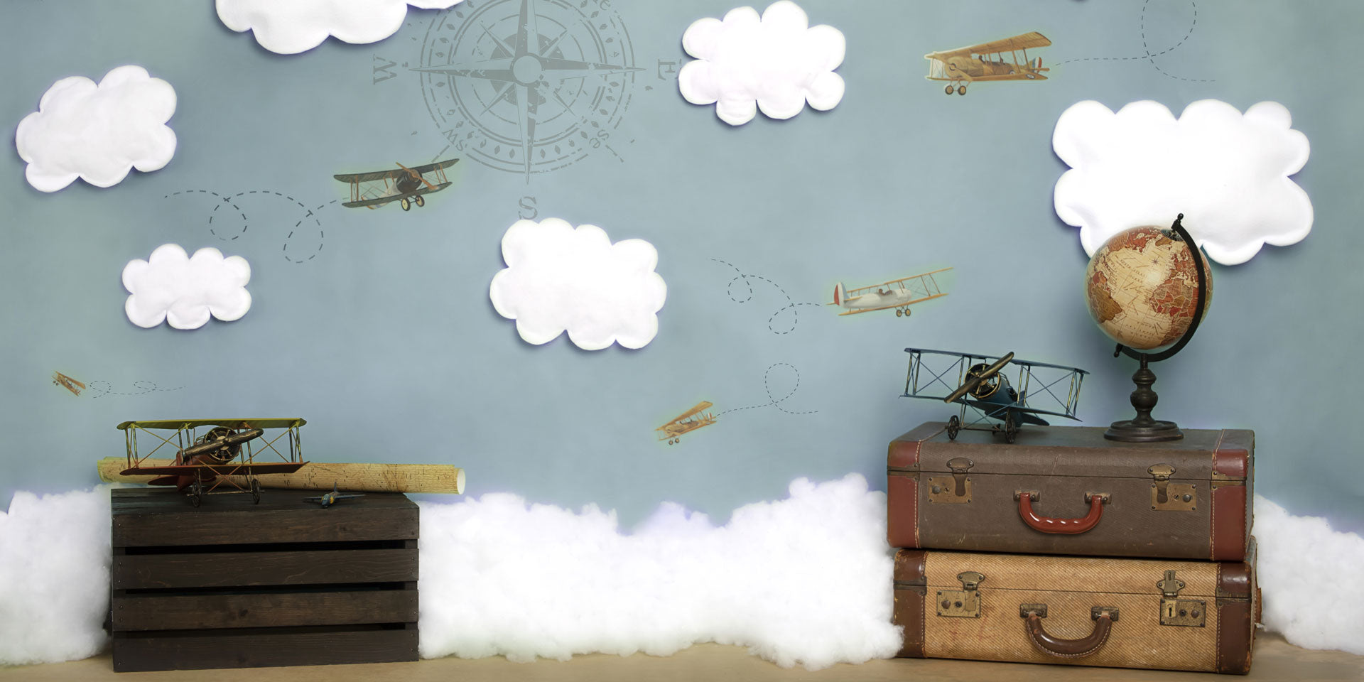 Kate Come Fly with Me Cloud Back to School Children Backdrop for Photography Designed by Erin Larkins