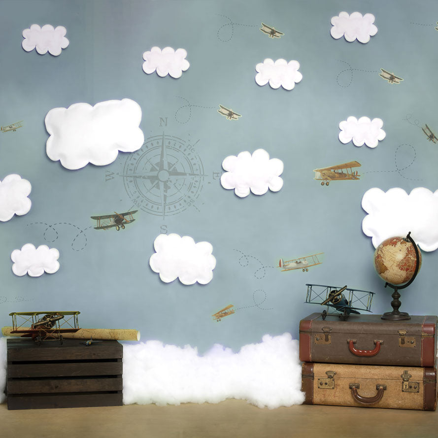 Kate Come Fly with Me Cloud Back to School Children Backdrop for Photography Designed by Erin Larkins -UK