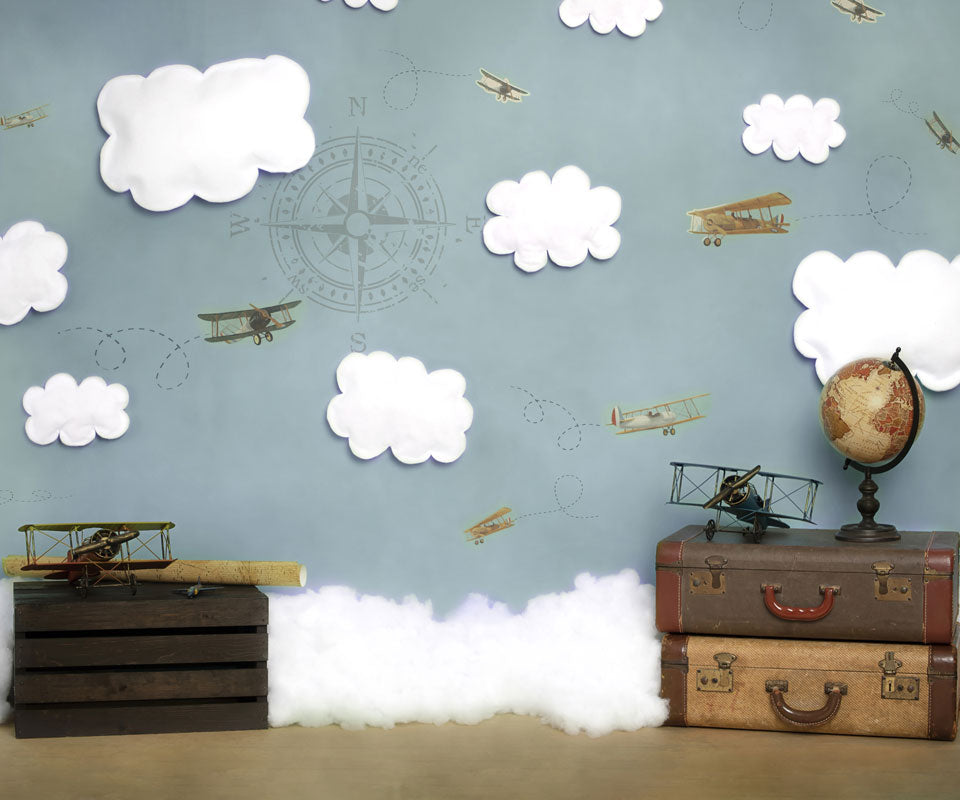 Kate Come Fly with Me Cloud Back to School Children Backdrop for Photography Designed by Erin Larkins -UK