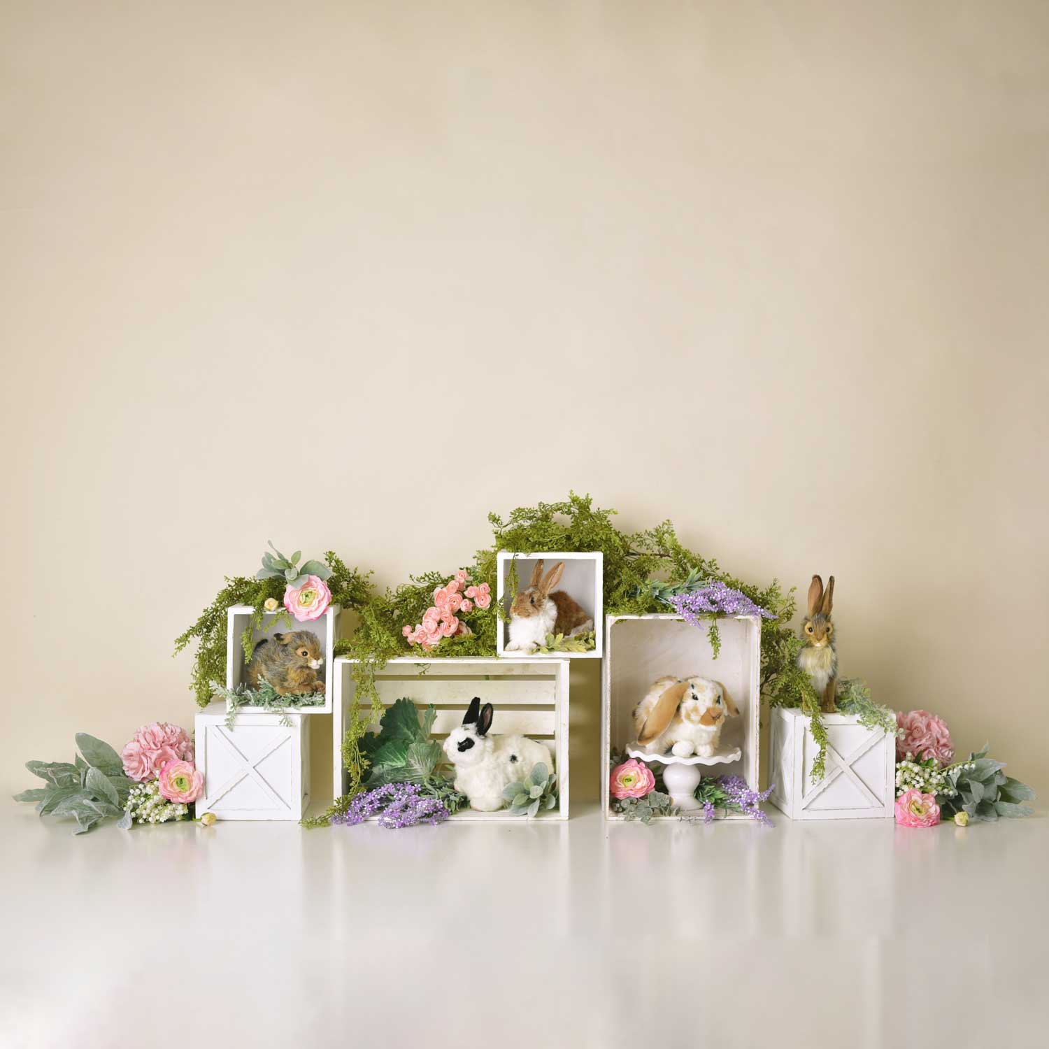 Kate Spring Rabbits Flowers Easter Backdrop Designed by Mandy Ringe Photography -UK