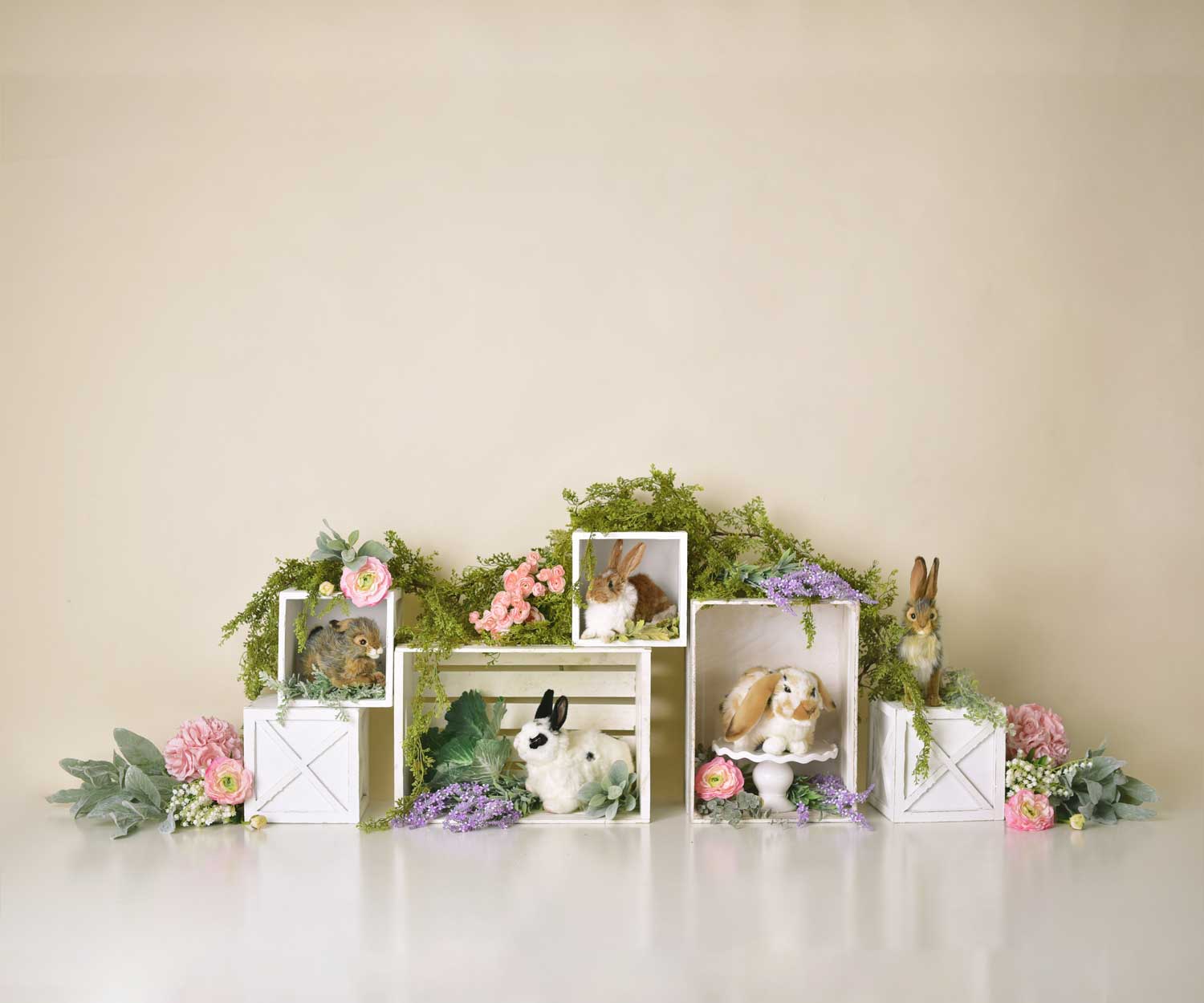 Kate Spring Rabbits Flowers Easter Backdrop Designed by Mandy Ringe Photography -UK