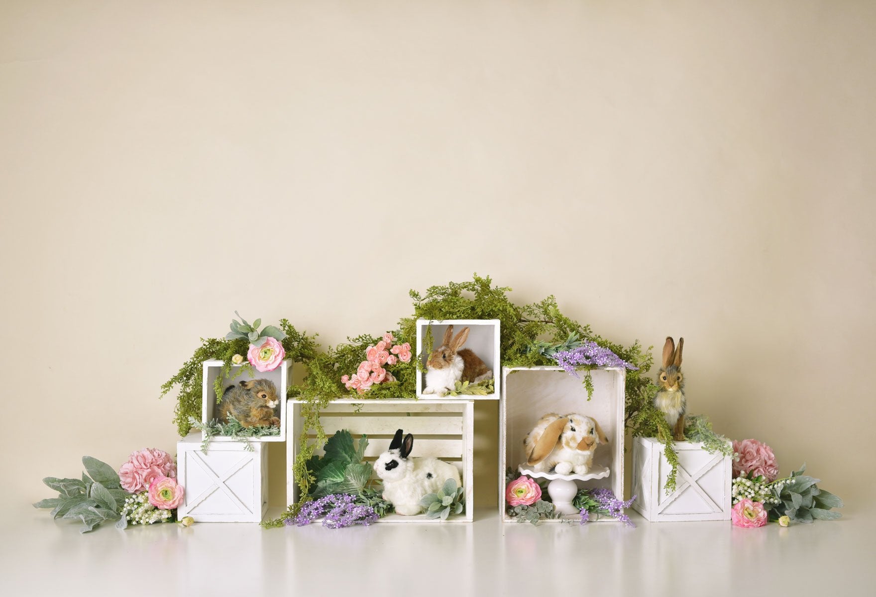 Kate Spring Rabbits Flowers Easter Backdrop Designed by Mandy Ringe Photography