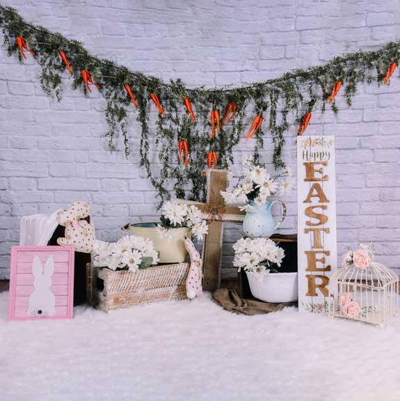 Kate Brick Wall with Carrots Banners Easter Backdrop for Photography Designed by Keerstan Jessop -UK