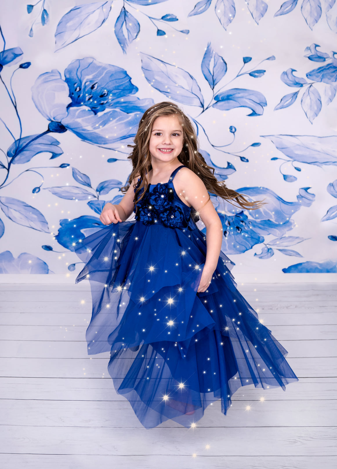 Kate Retro Blue Flower Backdrop for Photography -UK