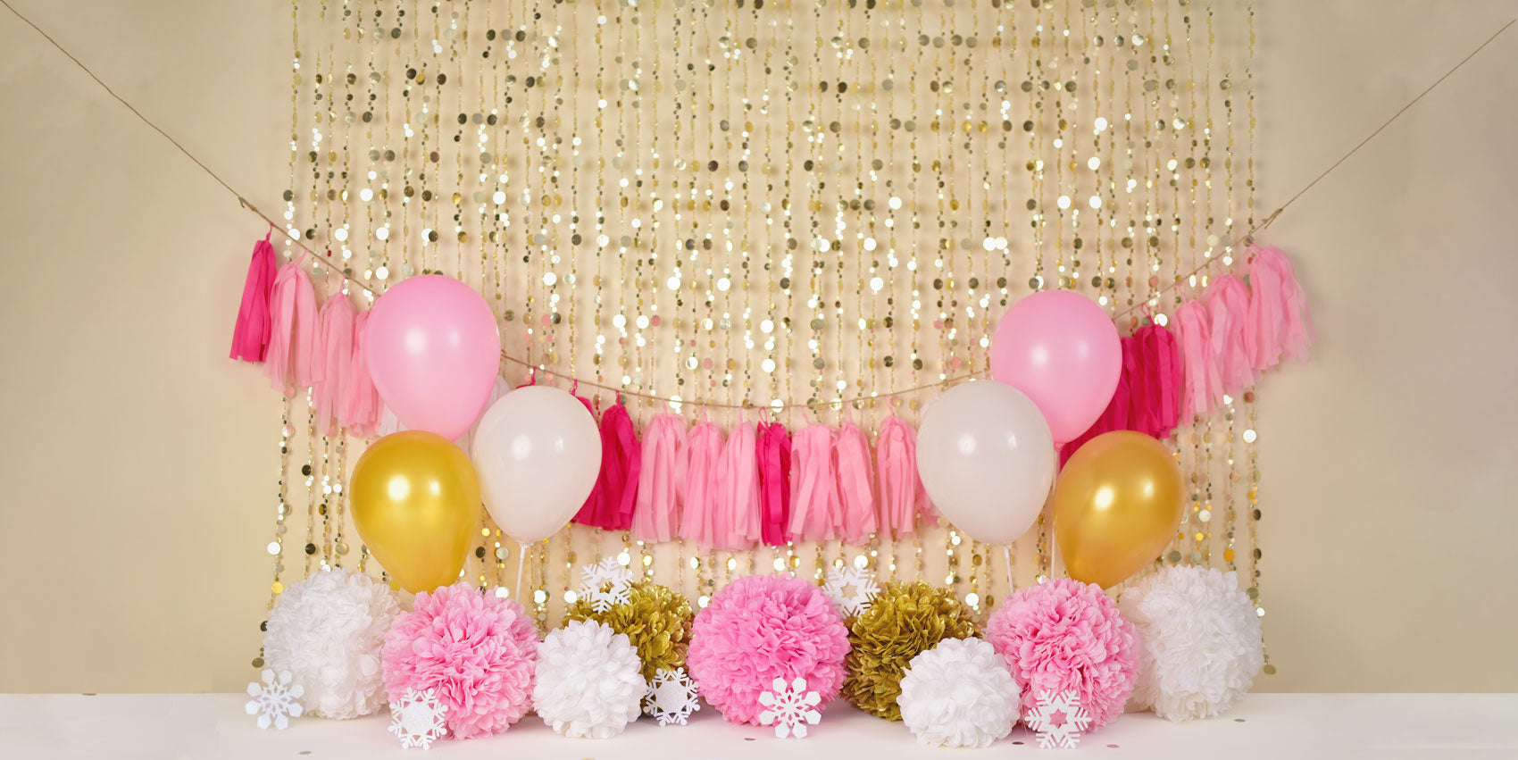 Kate Pink and Gold Winter Birthday Backdrop for Photography Designed by Mandy Ringe Photography -UK