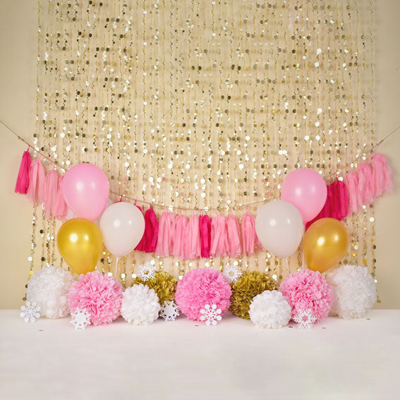Kate Pink and Gold Winter Birthday Backdrop for Photography Designed by Mandy Ringe Photography -UK