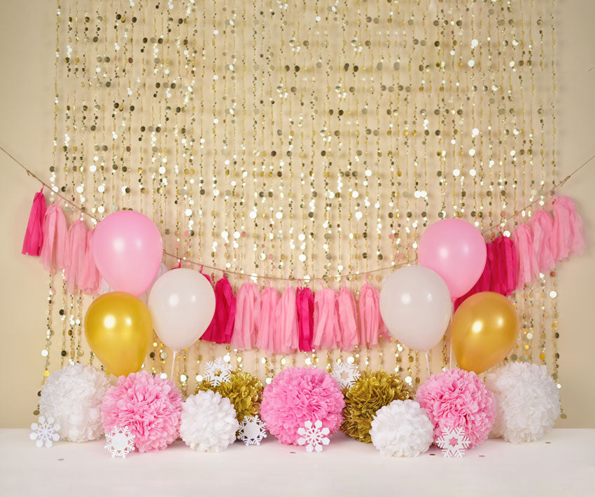 Kate Pink and Gold Winter Birthday Backdrop for Photography Designed by Mandy Ringe Photography -UK