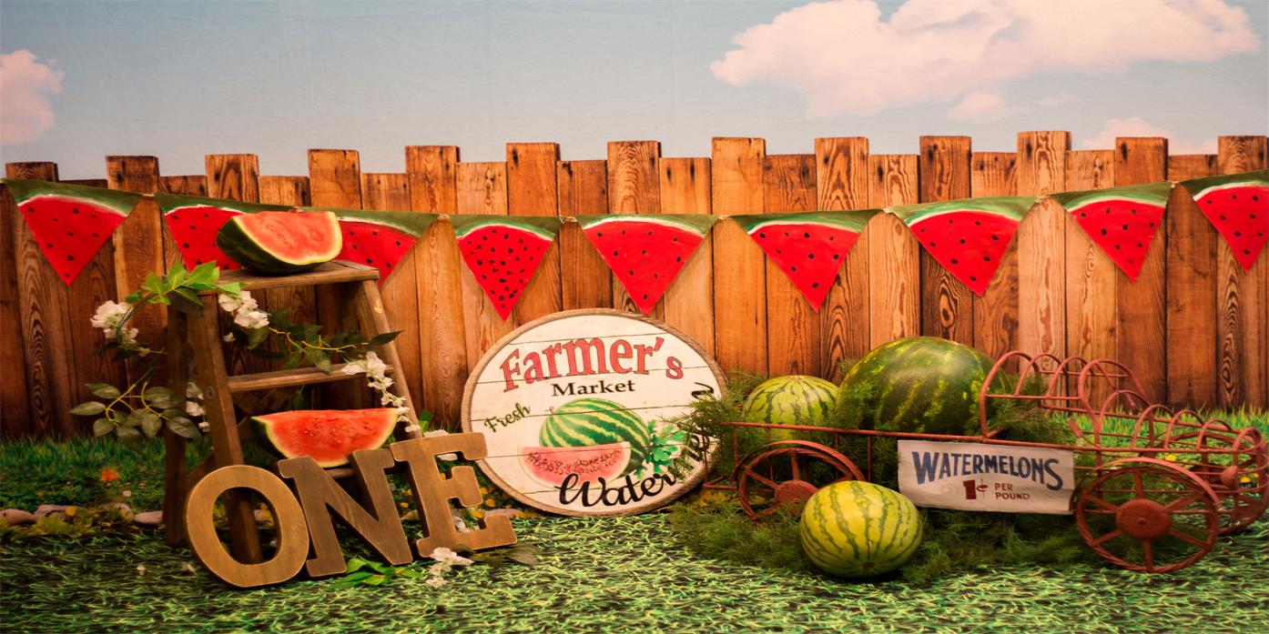 Kate Sunset Fence Watermelons 1st Birthday Backdrop Designed by Stephanie Gabbard