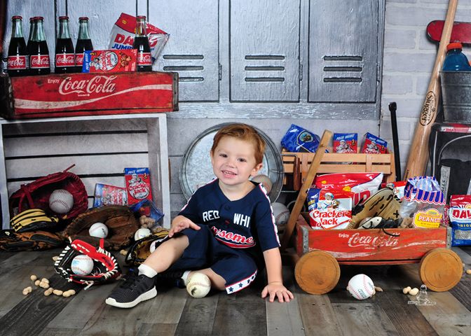 Kate Baseball Storage Room Sports Children Backdrop for Photography Designed by Erin Larkins