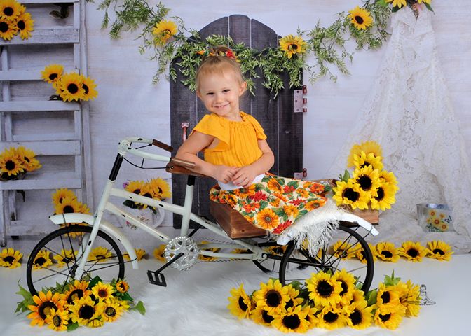 Kate Summer Sunflowers White Tent Backdrop Designed by Erin Larkins -UK