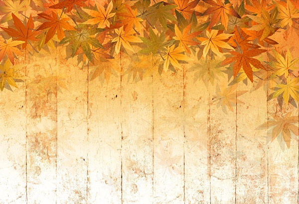 Fall Retro Maple Leaves Damaged Wood