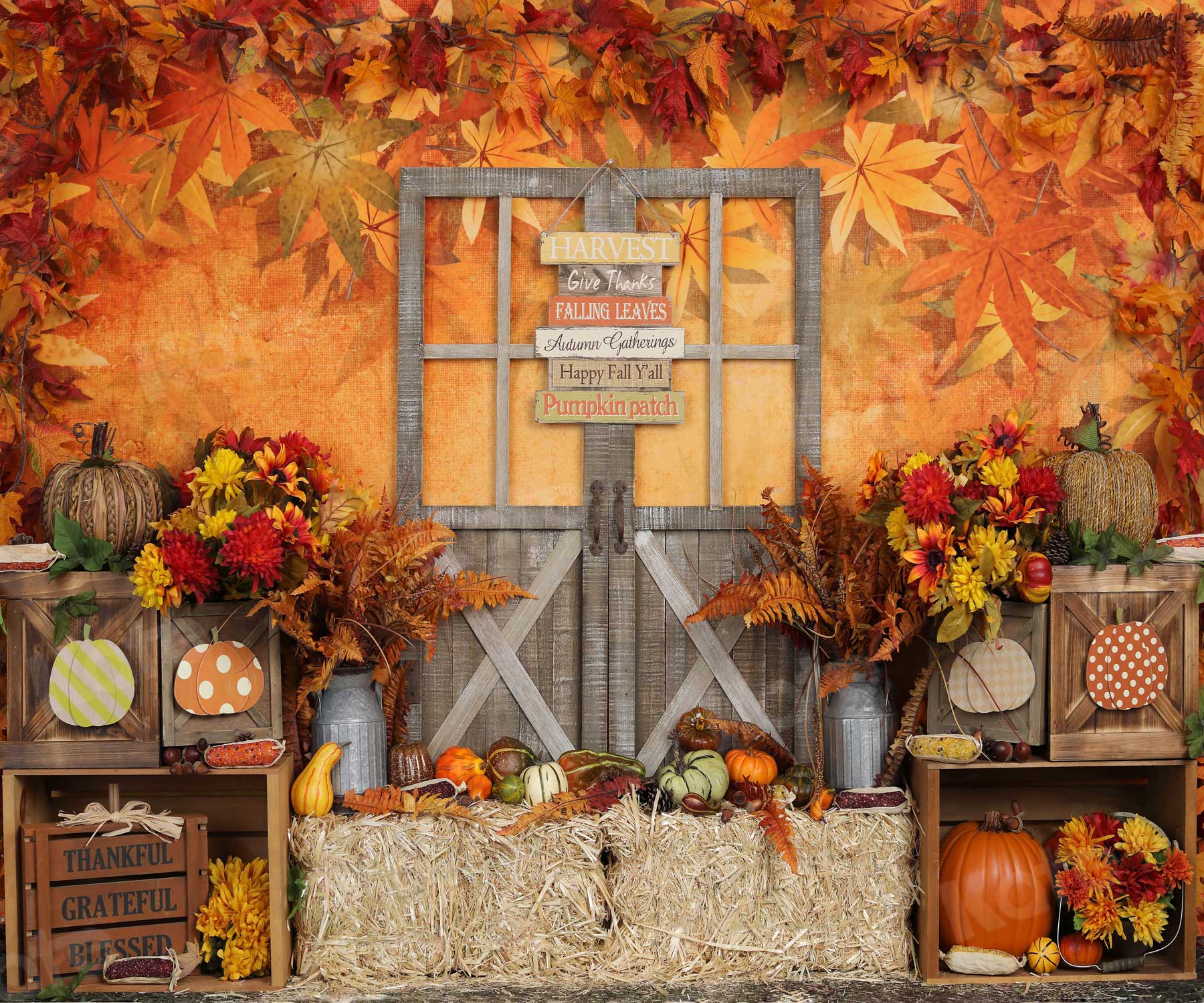 Kate Autumn Leaves with Pumpkins Thanksgiving Backdrop -UK