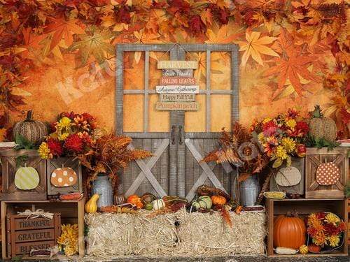 Kate Autumn Leaves with Pumpkins Thanksgiving Backdrop