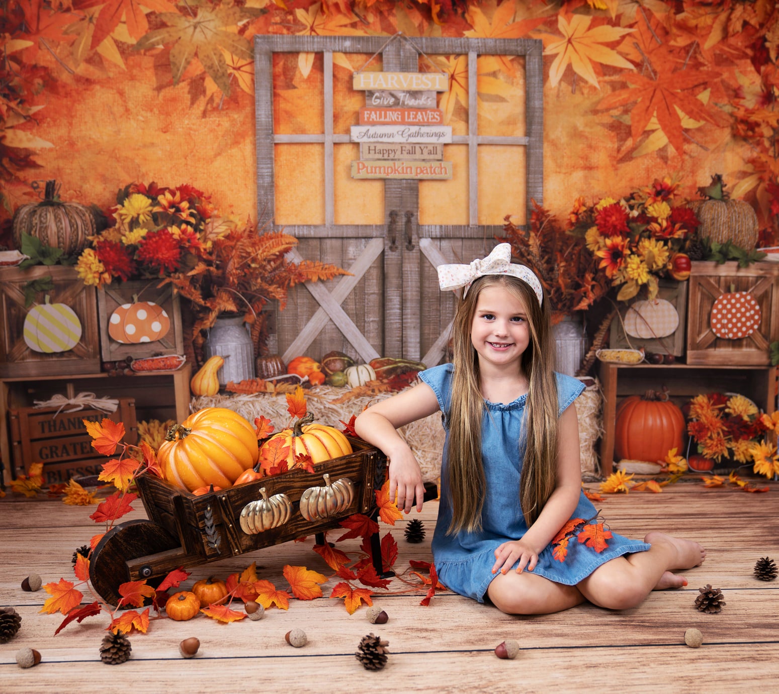 Kate Autumn Leaves with Pumpkins Thanksgiving Backdrop -UK