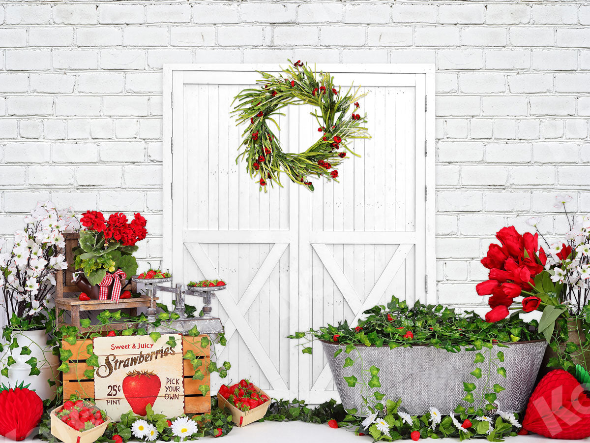 Kate Strawberry Cake Smash White Barn Door Summer Backdrop for Children -UK