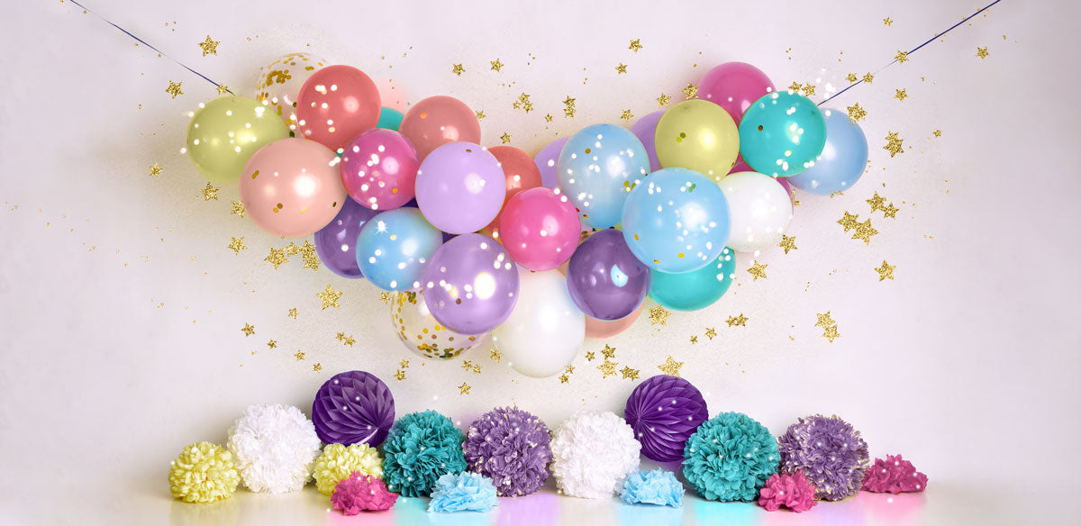 Kate Birthday Balloons and Stars Backdrop Designed By Mandy Ringe Photography -UK