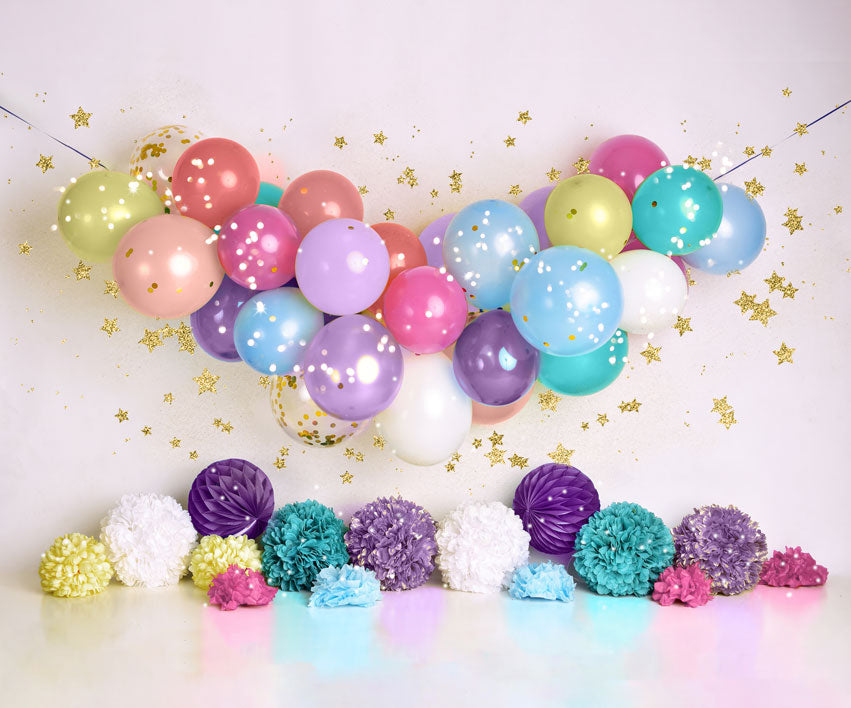 Kate Birthday Balloons and Stars Backdrop Designed By Mandy Ringe Photography -UK