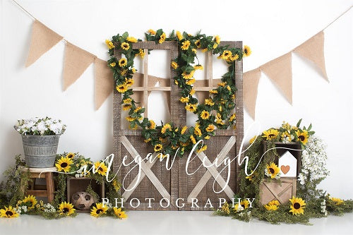 Spring Sunflower Barn Door Decoration Backdrop