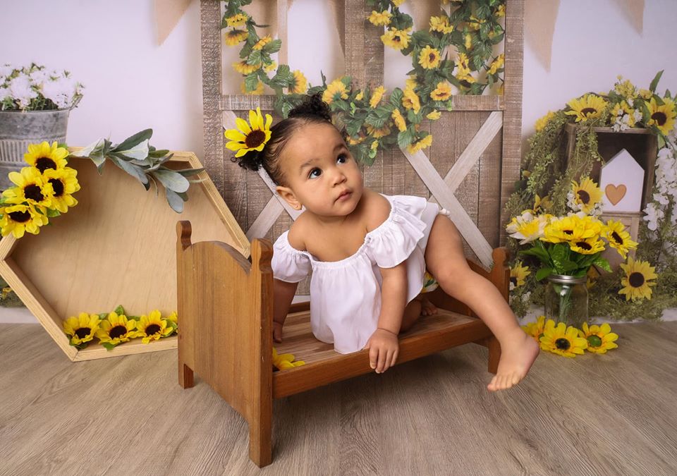 Kate Spring Sunflower Barn Door Decoration Backdrop Designed by Megan Leigh Photography -UK