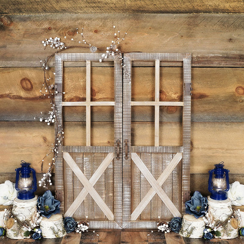 Kate Blue Floral Doors Wood Spring\Easter Backdrop Designed By Arica Kirby -UK