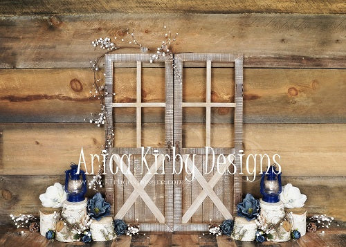 Blue Floral Doors Wood Spring\Easter Backdrop