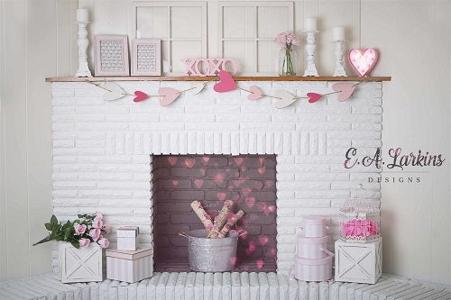 Valentines Fireplace Hearts Backdrop