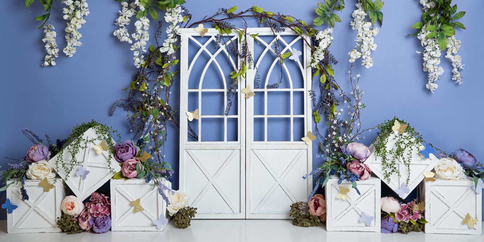 Kate Spring Blue Floral Decoration Backdrop Designed by Megan Leigh Photography -UK