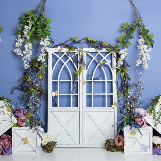 Kate Spring Blue Floral Decoration Backdrop Designed by Megan Leigh Photography -UK