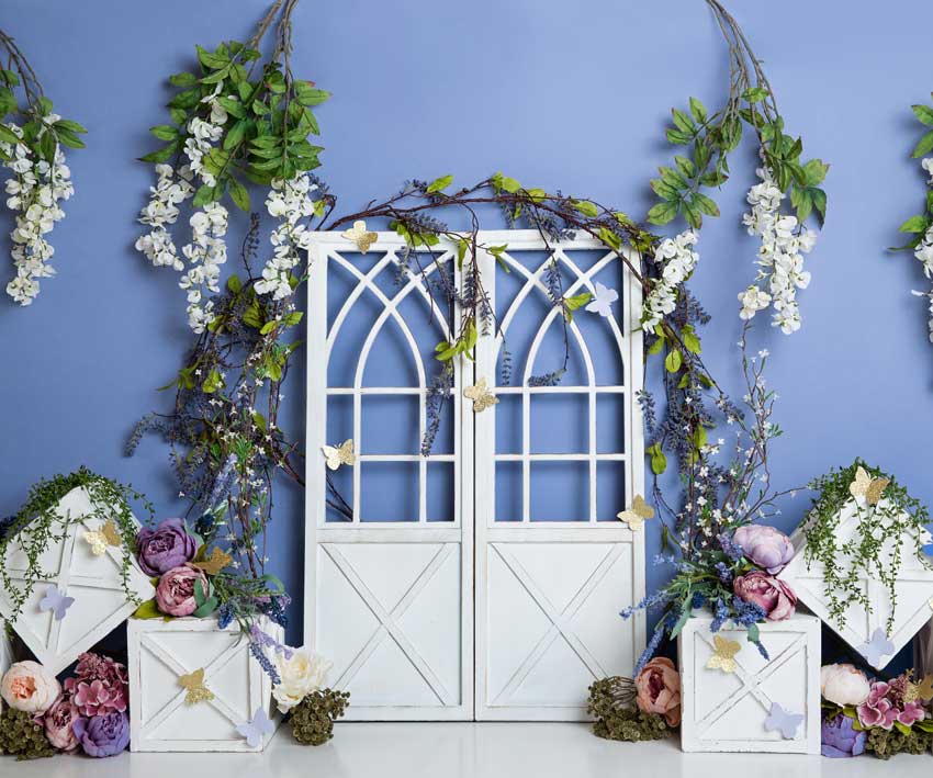 Kate Spring Blue Floral Decoration Backdrop Designed by Megan Leigh Photography -UK