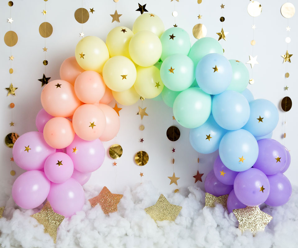 Kate Rainbow Balloons Garland Children Cake Smash Backdrop Designed by Megan Leigh Photography -UK