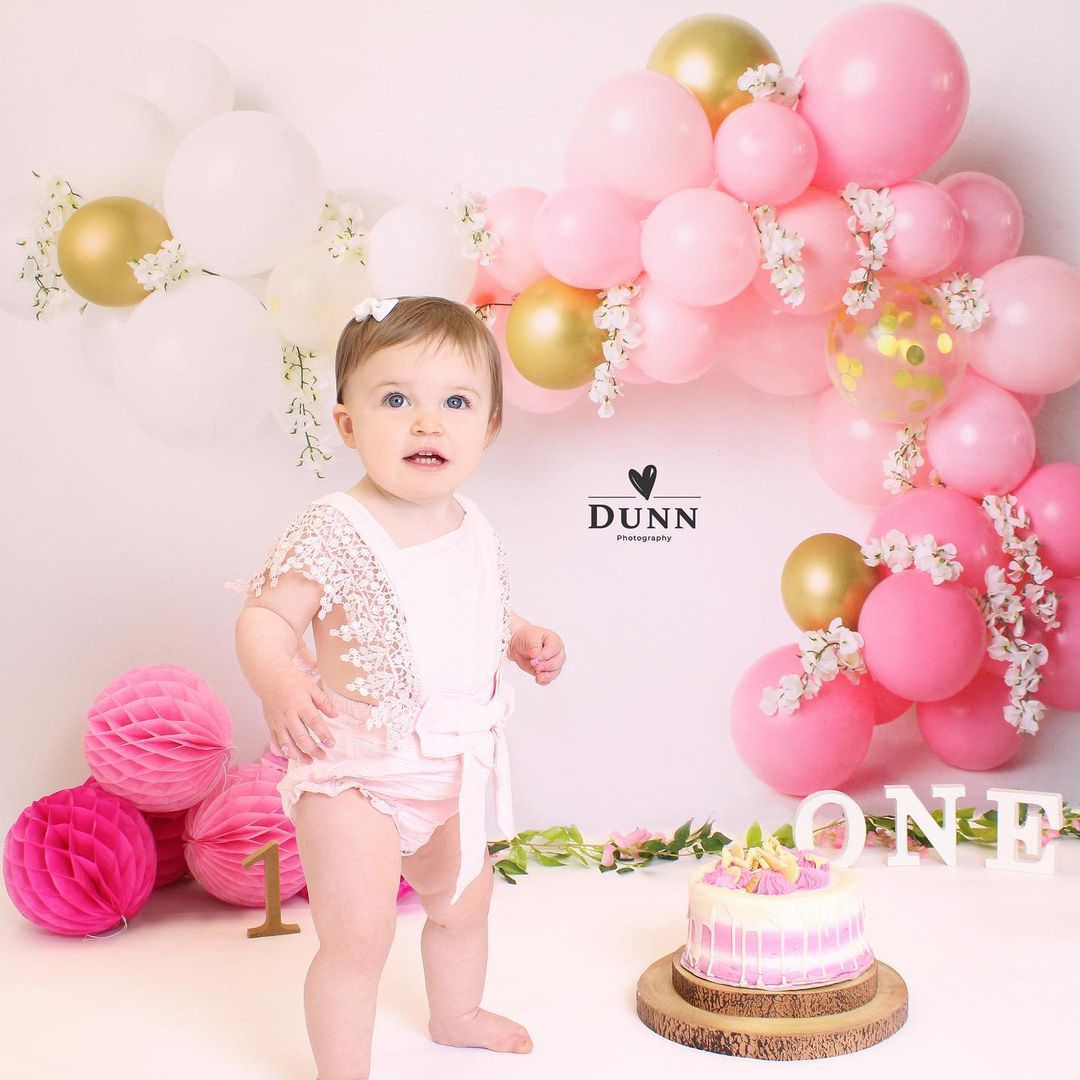 Kate Pink Balloons Garland Birthday Backdrop Designed by Megan Leigh Photography -UK
