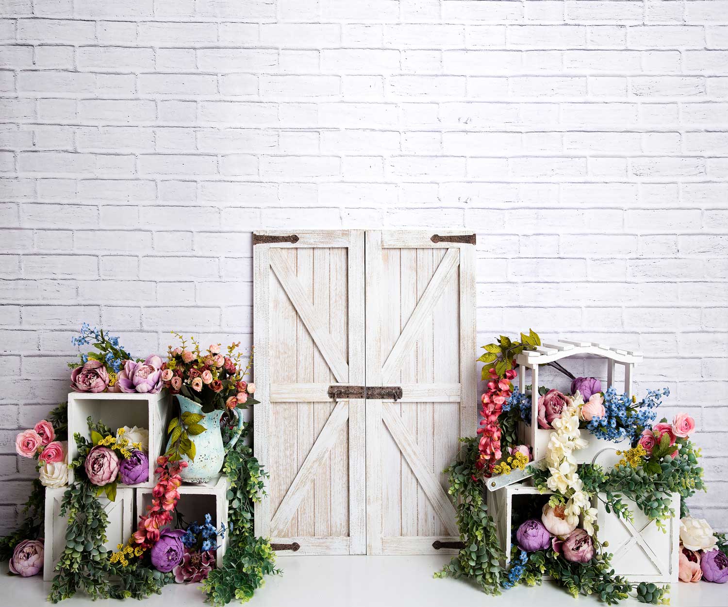 Kate Spring Colorful Flowers Barn Door Backdrop Designed by Megan Leigh Photography -UK