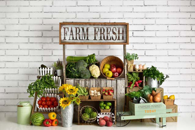 Kate Summer Farm Fruits with White Brick Backdrop Designed By Mandy Ringe Photography -UK