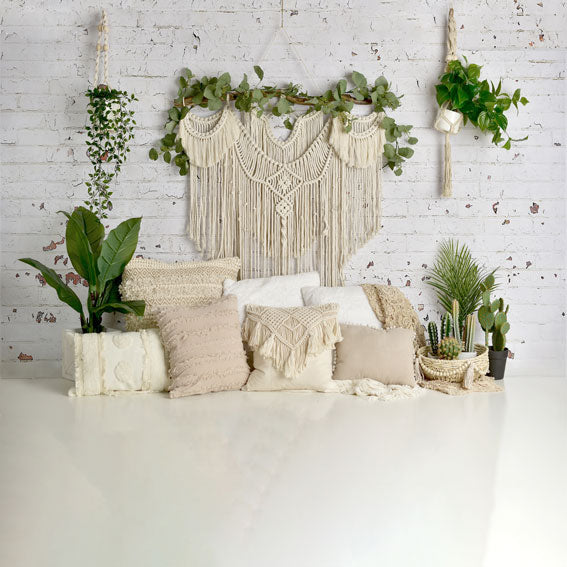 Kate Boho Macrame Pillows with Plants Backdrop Designed By Mandy Ringe Photography -UK