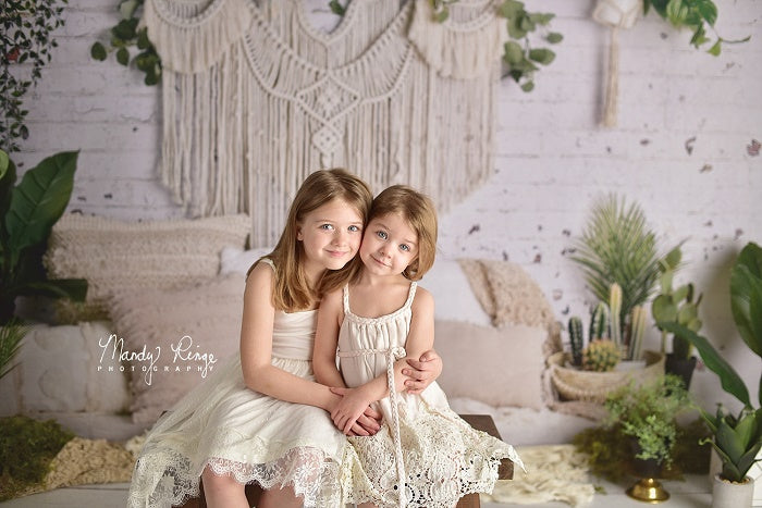 Kate Boho Macrame Pillows with Plants Backdrop Designed By Mandy Ringe Photography -UK