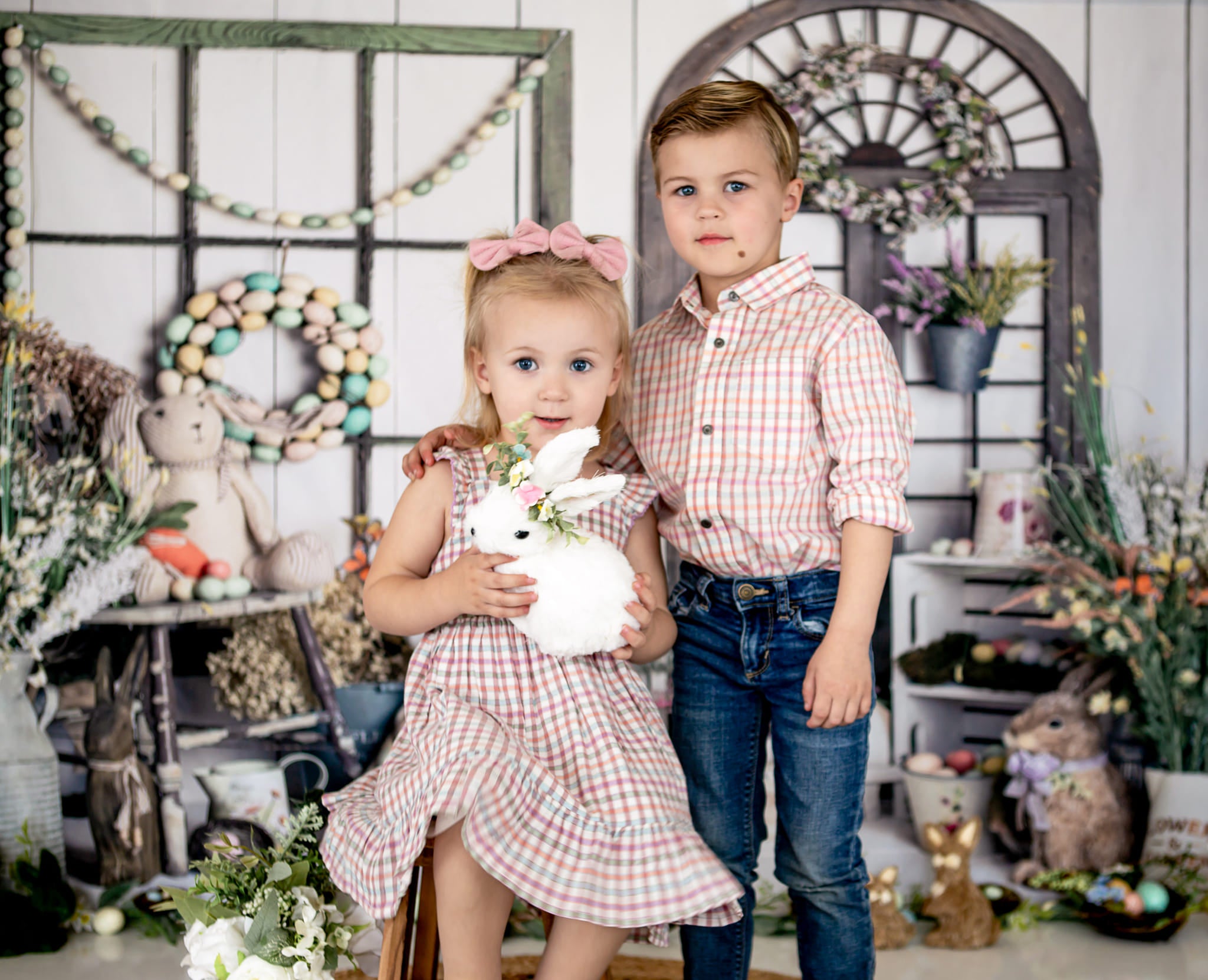 Kate Easter Spring Eggs Rabbit with Flowers Backdrop Designed By Rose Abbas -UK