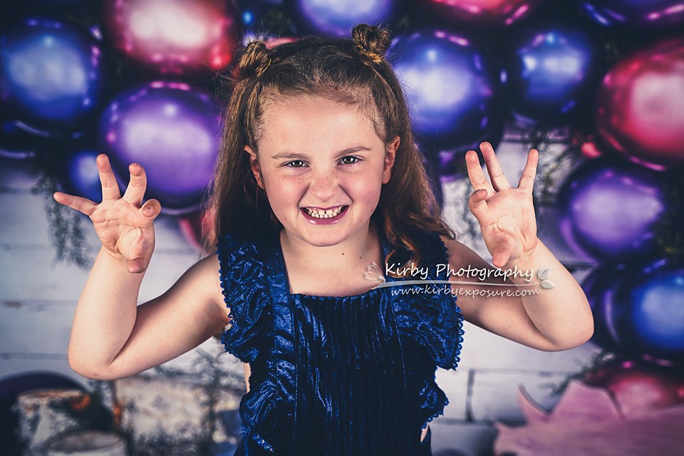 Kate Pink Purple Dinosaur Balloons Children Backdrop Designed By Arica Kirby -UK