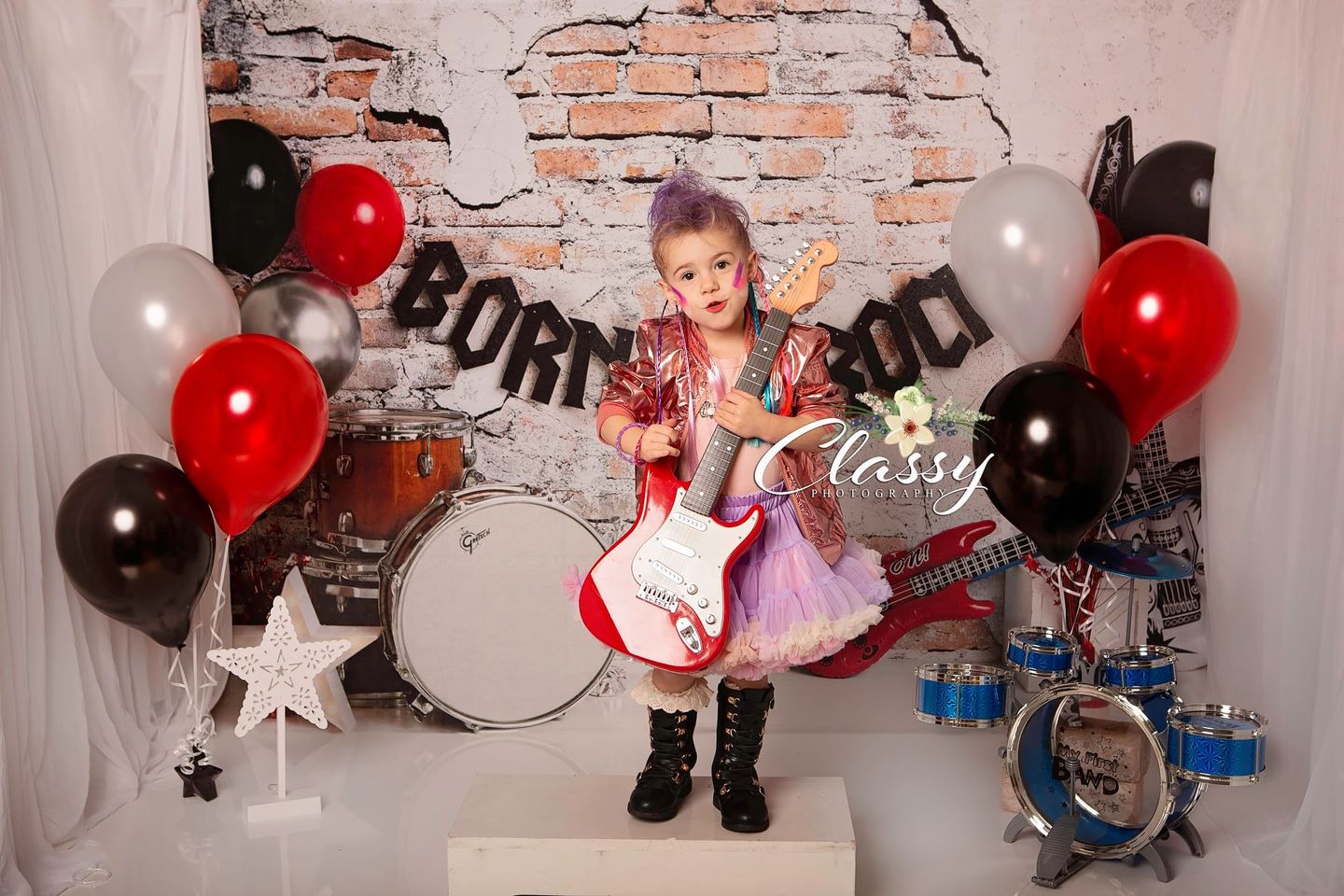 Kate Born to Rock with Guitar Children Backdrop Designed by Megan Leigh Photography -UK