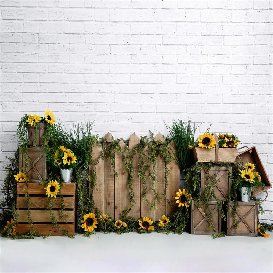 Kate Spring Sunflower White Brick Backdrop Designed by Megan Leigh Photography -UK