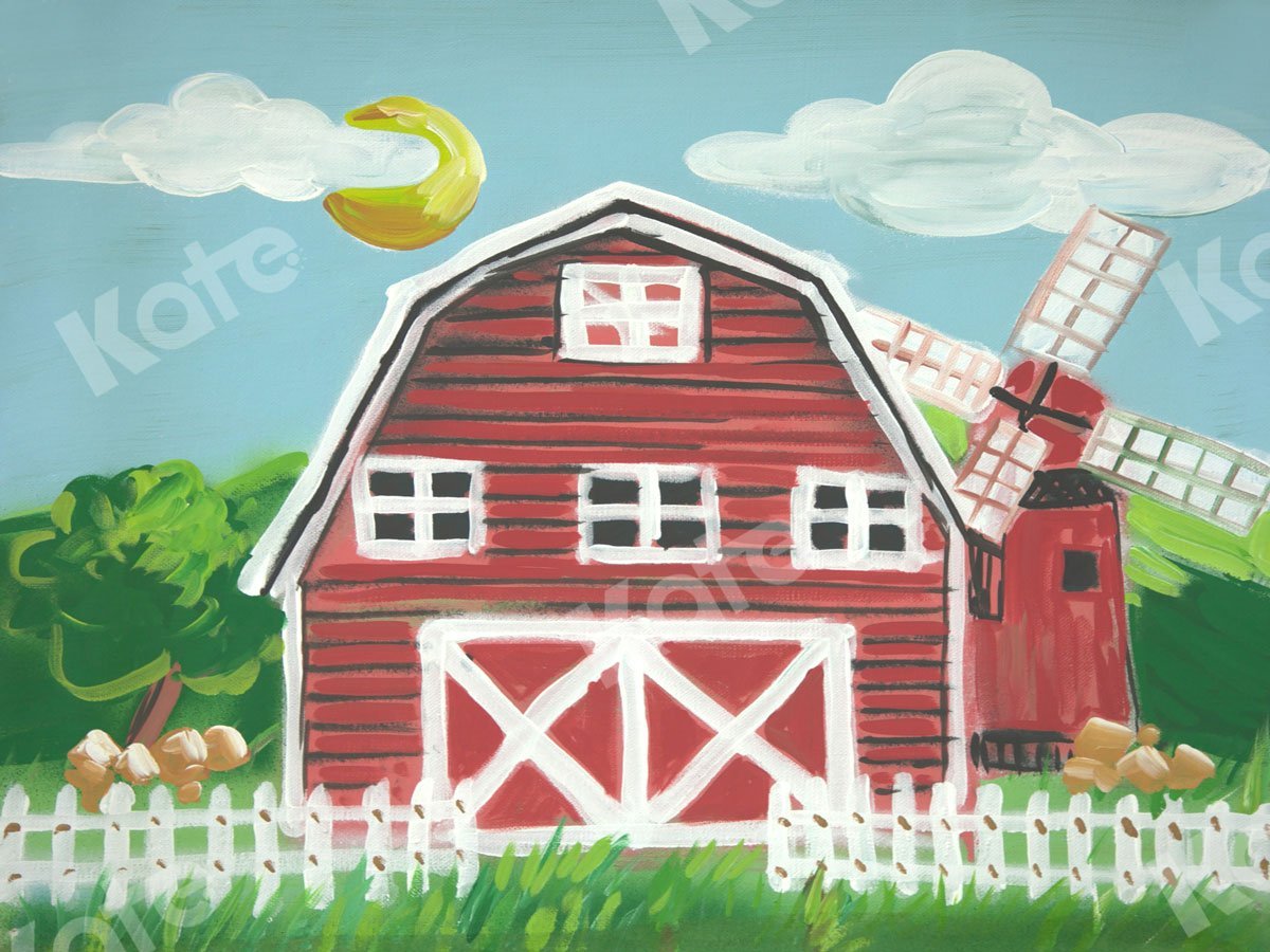 Kate Fine Art Farm Red House Windmill Backdrop for Photography -UK