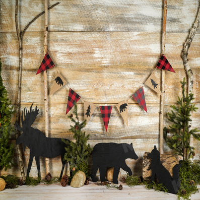 Kate Woodland Plaid Set White Wood Backdrop Designed by Arica Kirby -UK