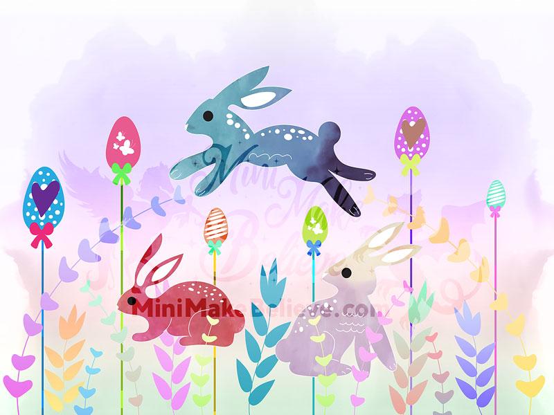 Kate Easter Bunny Watercolor Backdrop Designed by Mini MakeBelieve -UK